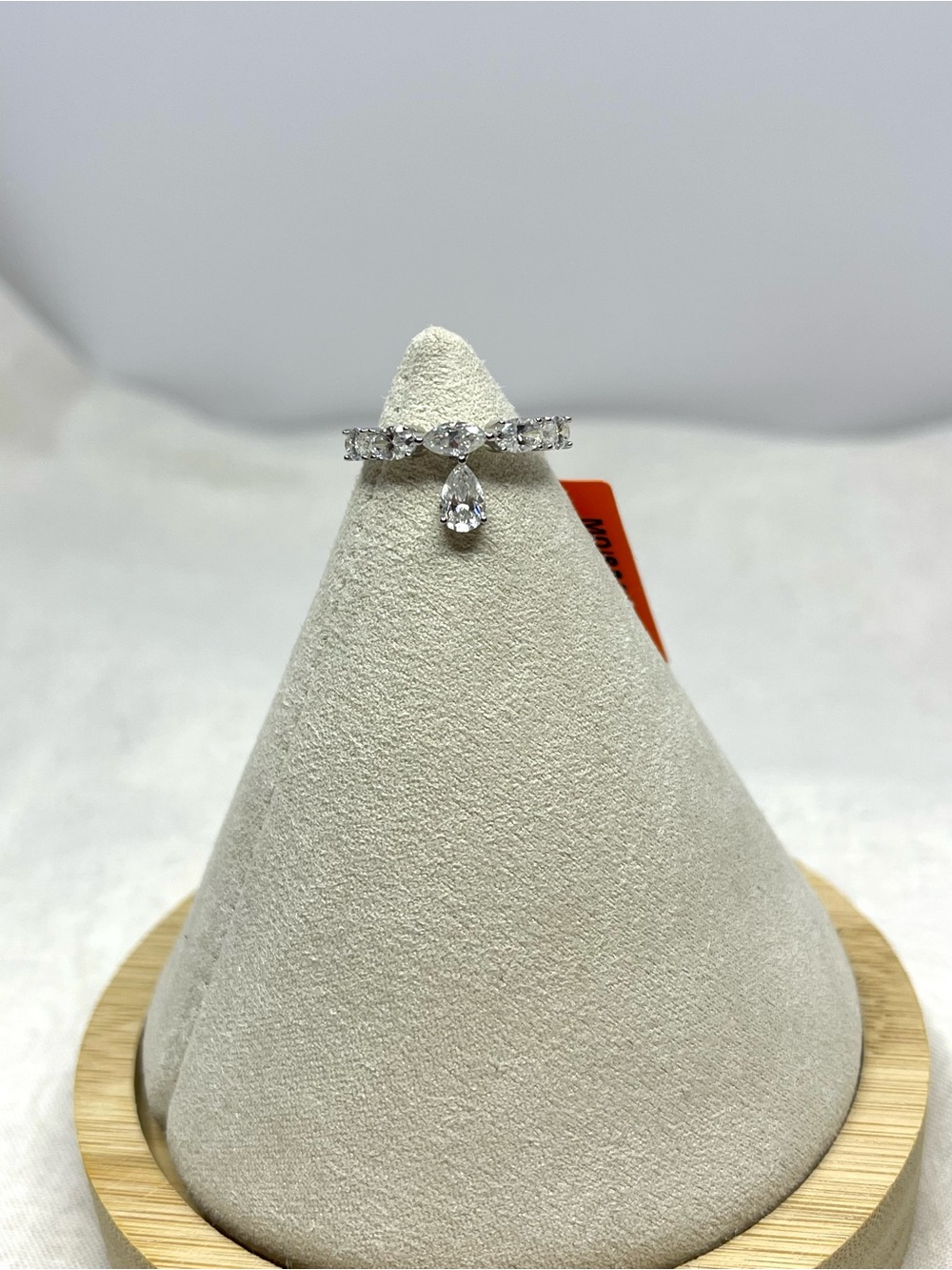 Solid Sterling Silver Pear Drop Ring with Moissanite
